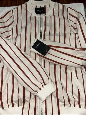 FRNCH Men's Cream Jacket with Rust Stripes